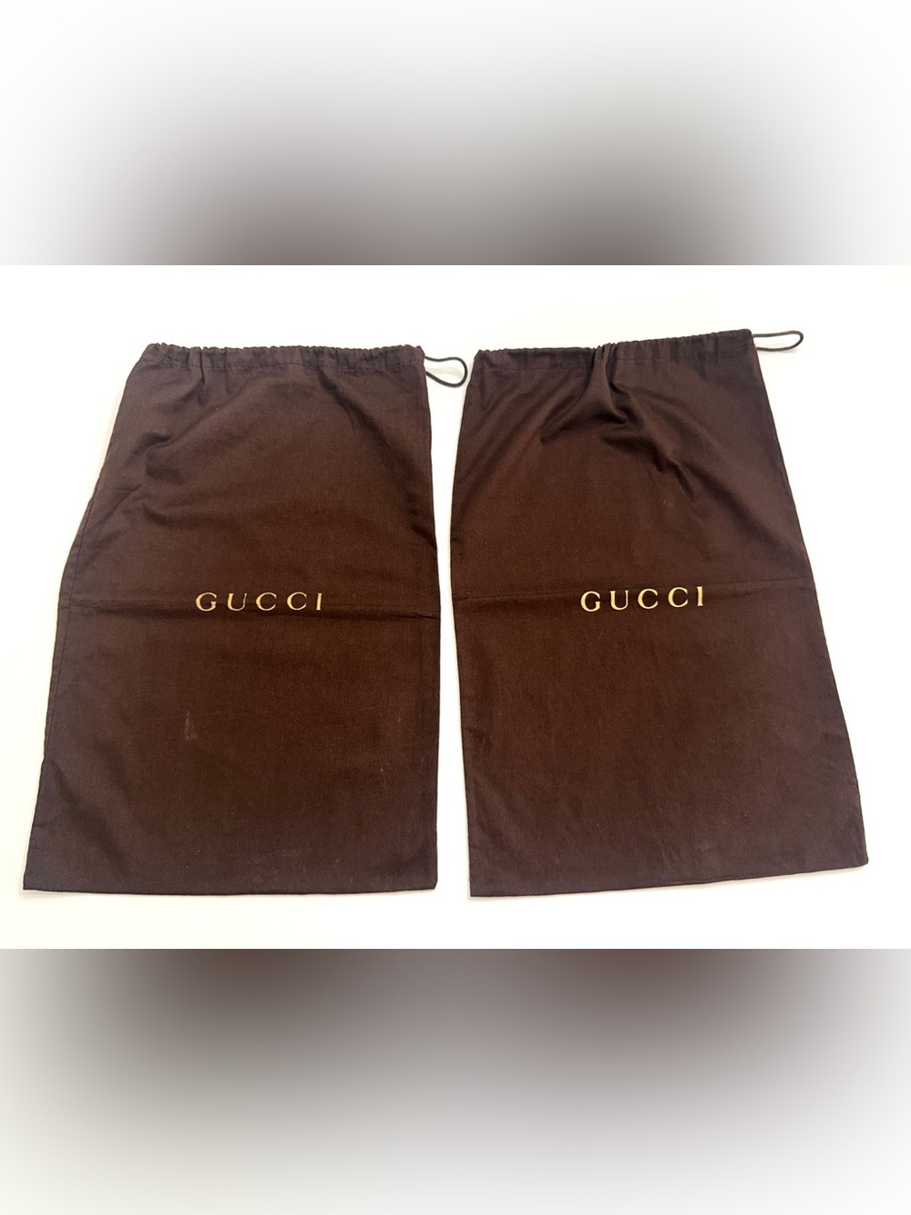 Lots of 2 Gucci Authentic Vintage Dust Bags Brown/Gold Logo and Drawstring 17x11